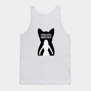 Behind Every Strong Woman is Her Cat | White Tank Top